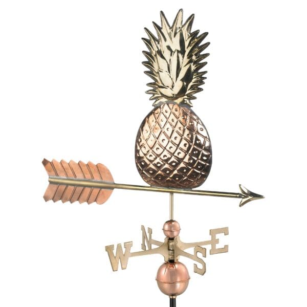 A pineapple weathervane with arrow and directions.